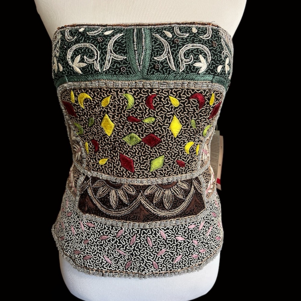 Vintage Anthropologie Aftershock Corset Cami Silk Beaded 90s Party Sexy MoneyNEW - Picture 3 of 17